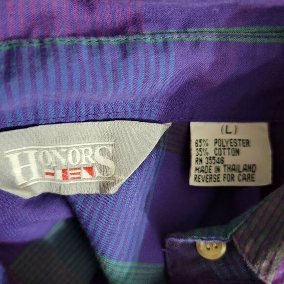 Vintage Honors Large Purple and Green Plaid Button Down Long Sleeve Shirt - Picture 5 of 5